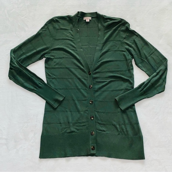 Merona Womens Button Up V Neck Cardigan Sweater in Green Size M Medium - Picture 2 of 9